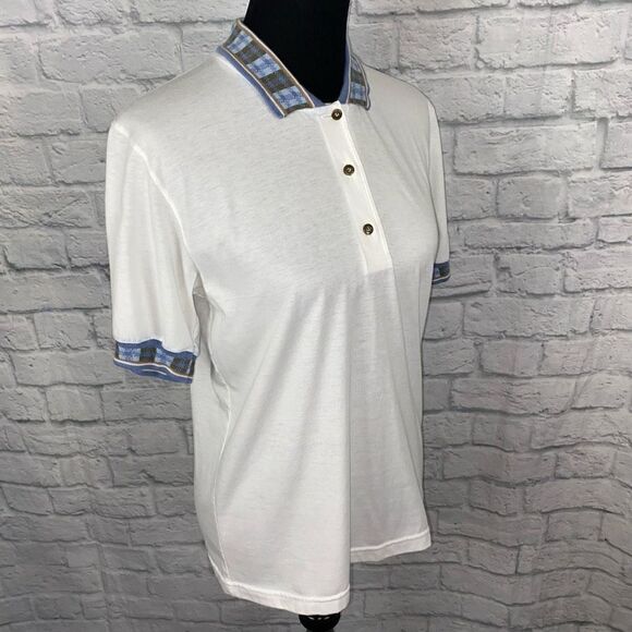 Marcia cotton blend 3 button collared top w/retro design sleeves women S - Picture 3 of 9